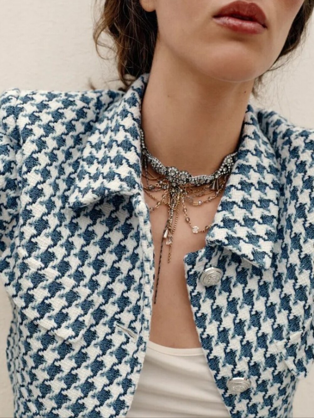 Zara Combination Chain And Rhinestone Choker Necklace - Silver & Gold - Picture 2 of 5